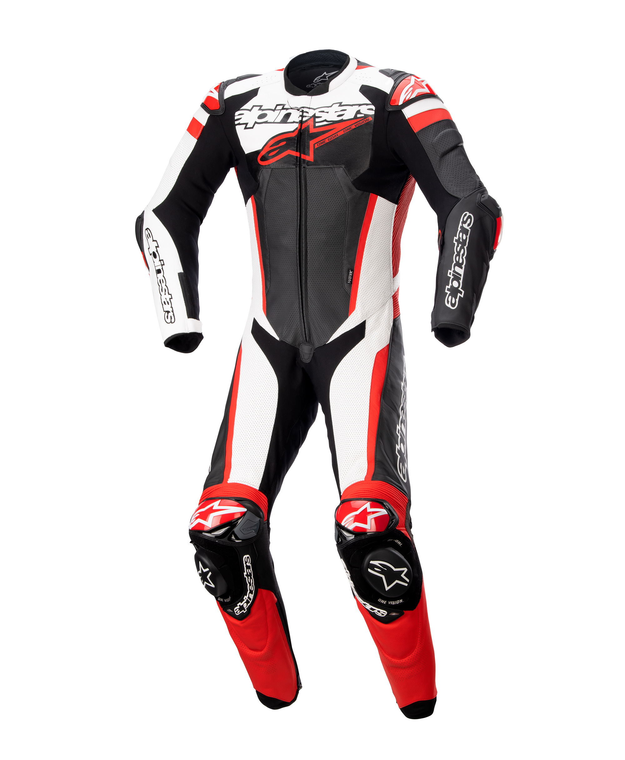 GP IGNITION LEATHER SUIT 1 PC *ASIA BLACK WHITE BRIGHT RED