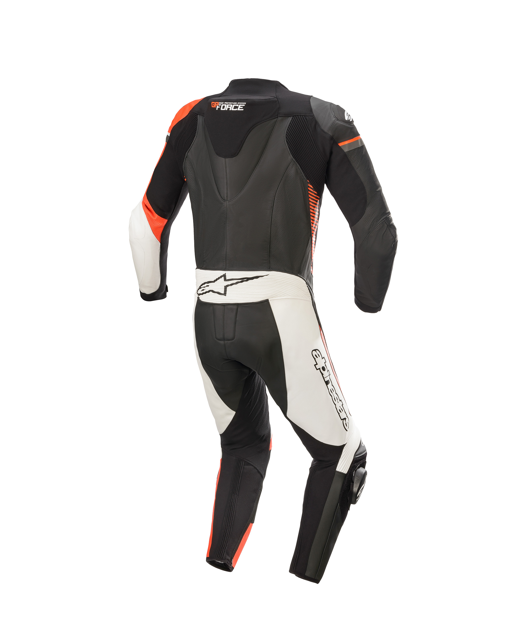 GP FORCE PHANTOM LEATHER SUIT 1 PC BLACK WHITE RED FLUO